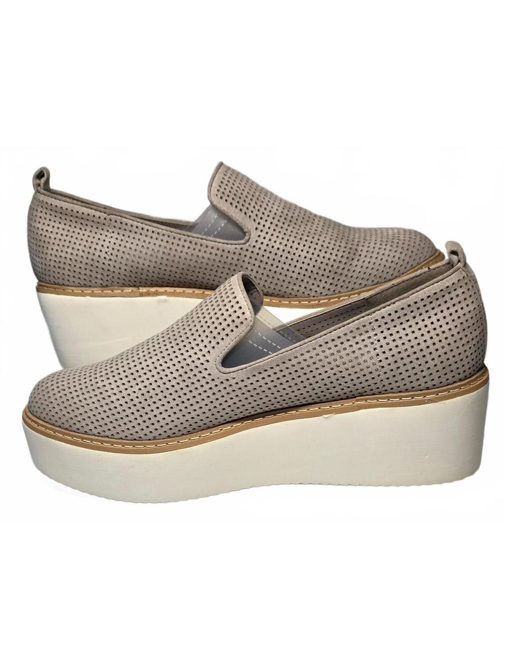 DKNY 9.5M Taupe Perforated Slip-On Platform Shoes